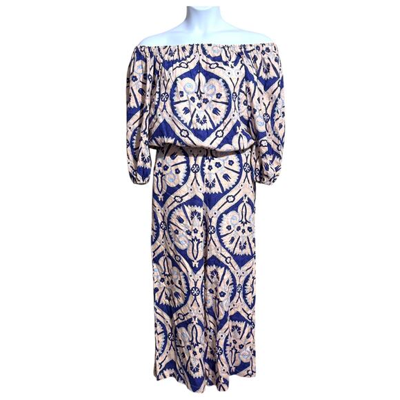 Christian Siriano Blue Linen Blend Boho 2 piece set wide leg pants & top small